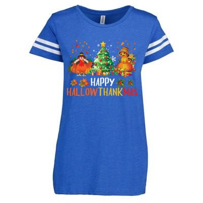 Happy Hallothanksmas Halloween Thanksgiving Merry Christmas Gift Enza Ladies Jersey Football T-Shirt