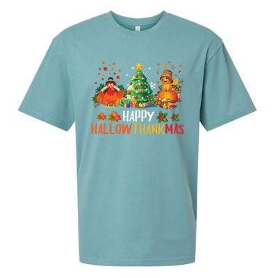 Happy Hallothanksmas Halloween Thanksgiving Merry Christmas Gift Sueded Cloud Jersey T-Shirt