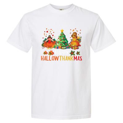 Happy Hallothanksmas Halloween Thanksgiving Merry Christmas Gift Garment-Dyed Heavyweight T-Shirt