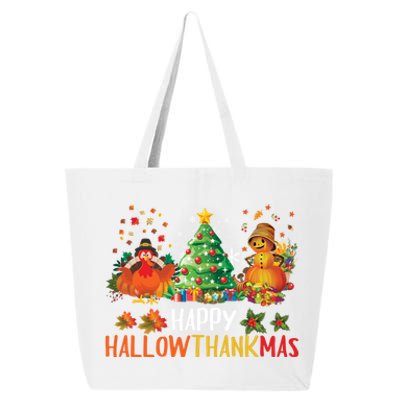 Happy Hallothanksmas Halloween Thanksgiving Merry Christmas Gift 25L Jumbo Tote