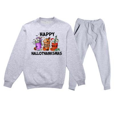 Happy Hallothanksmas Halloween Pumkin Thanksgiving Christmas Premium Crewneck Sweatsuit Set