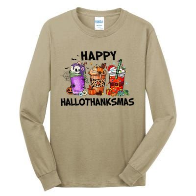 Happy Hallothanksmas Halloween Pumkin Thanksgiving Christmas Tall Long Sleeve T-Shirt