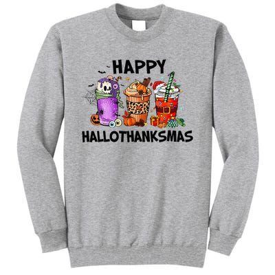 Happy Hallothanksmas Halloween Pumkin Thanksgiving Christmas Tall Sweatshirt