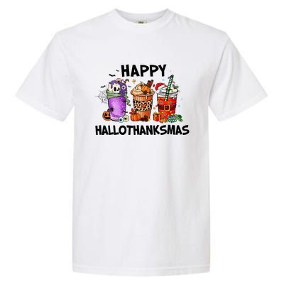 Happy Hallothanksmas Halloween Pumkin Thanksgiving Christmas Garment-Dyed Heavyweight T-Shirt