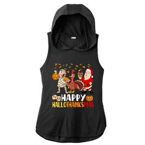 Happy Hallothanksmas Halloween Thanksgiving Christmas Day Gift Ladies PosiCharge Tri-Blend Wicking Draft Hoodie Tank