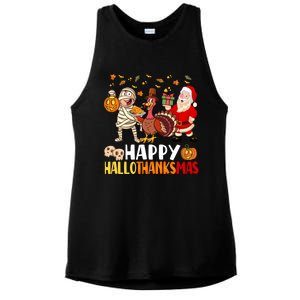 Happy Hallothanksmas Halloween Thanksgiving Christmas Day Gift Ladies PosiCharge Tri-Blend Wicking Tank