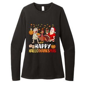 Happy Hallothanksmas Halloween Thanksgiving Christmas Day Gift Womens CVC Long Sleeve Shirt