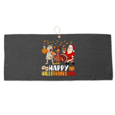 Happy Hallothanksmas Halloween Thanksgiving Christmas Day Gift Large Microfiber Waffle Golf Towel