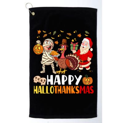 Happy Hallothanksmas Halloween Thanksgiving Christmas Day Gift Platinum Collection Golf Towel