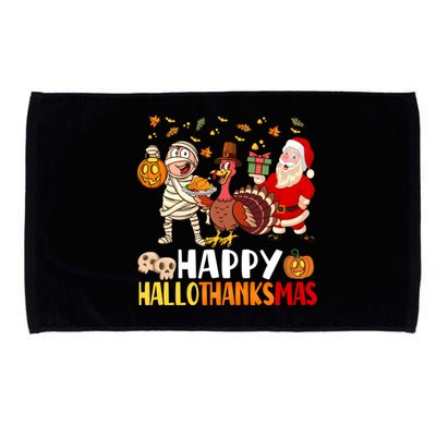 Happy Hallothanksmas Halloween Thanksgiving Christmas Day Gift Microfiber Hand Towel