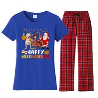 Happy Hallothanksmas Halloween Thanksgiving Christmas Day Gift Women's Flannel Pajama Set