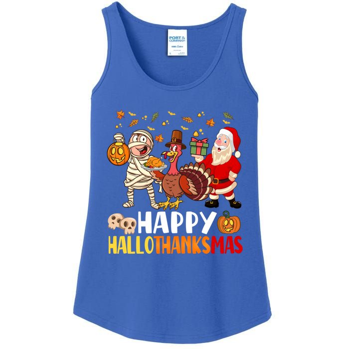 Happy Hallothanksmas Halloween Thanksgiving Christmas Day Gift Ladies Essential Tank