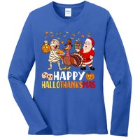 Happy Hallothanksmas Halloween Thanksgiving Christmas Day Gift Ladies Long Sleeve Shirt