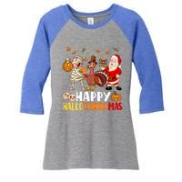 Happy Hallothanksmas Halloween Thanksgiving Christmas Day Gift Women's Tri-Blend 3/4-Sleeve Raglan Shirt