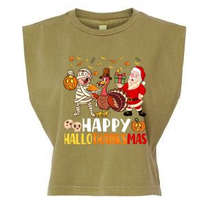 Happy Hallothanksmas Halloween Thanksgiving Christmas Day Gift Garment-Dyed Women's Muscle Tee