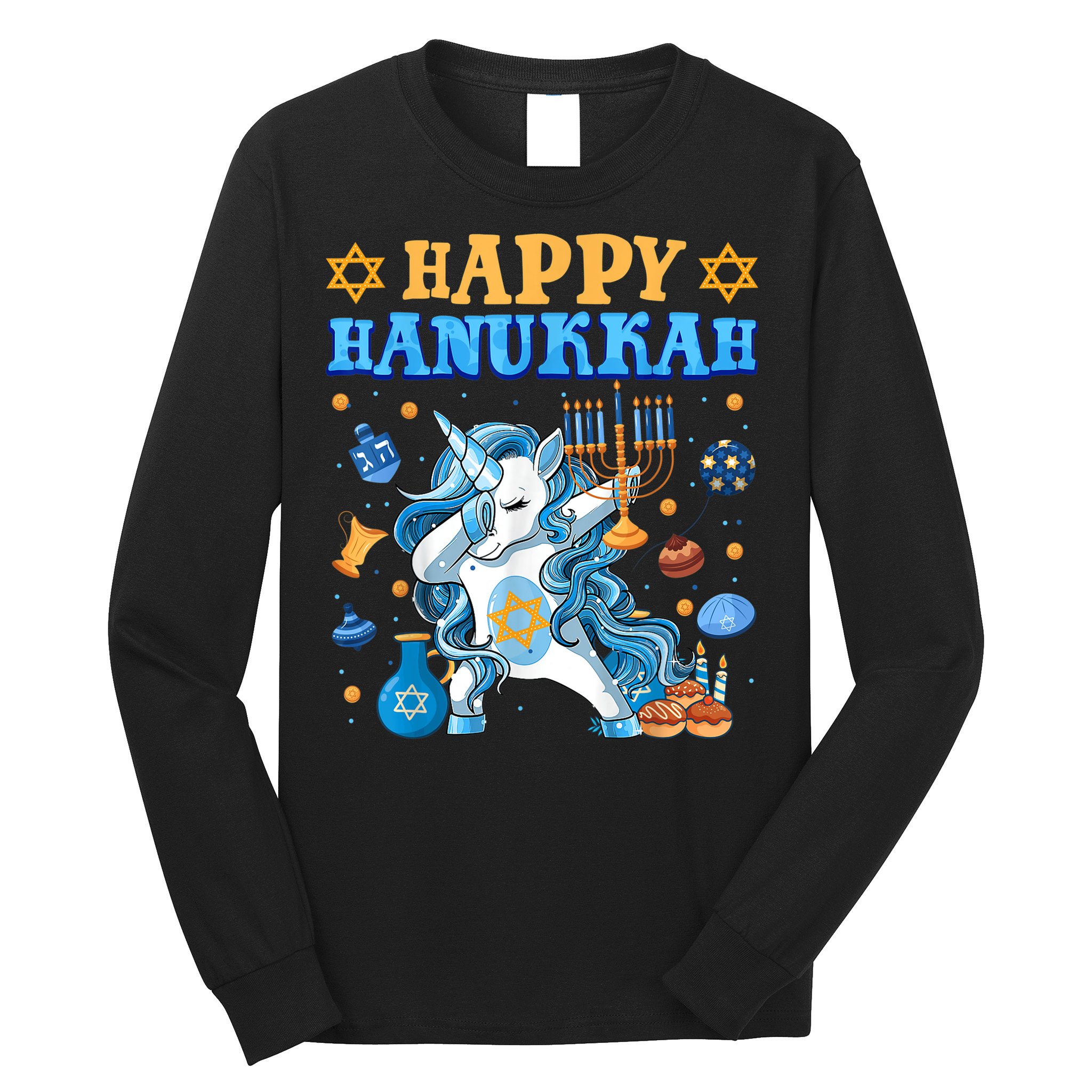 Happy Happy Hanukkah Unicorn Jewnicorn Chanukah Jewish Xmas Gifts Long Sleeve Shirt