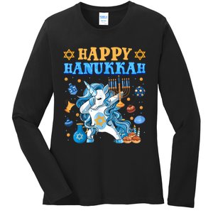 Happy Happy Hanukkah Unicorn Jewnicorn Chanukah Jewish Xmas Gifts Ladies Long Sleeve Shirt