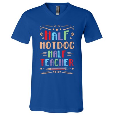 Half Hotdog Half Teacher Sausage Foodie Meat Lover Great Gift V-Neck T-Shirt