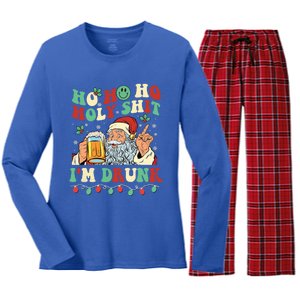 Ho Ho Holy Shit Im Drunk Beer Santa Hat Christmas Ing Gift Women's Long Sleeve Flannel Pajama Set 