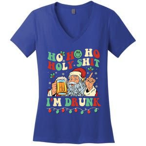 Ho Ho Holy Shit Im Drunk Beer Santa Hat Christmas Ing Gift Women's V-Neck T-Shirt