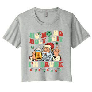 Ho Ho Holy Shit Im Drunk Beer Santa Hat Christmas Ing Gift Women's Crop Top Tee