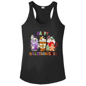 Happy Hallothanksmas Halloween Thanksgiving Christmas Coffee Ladies PosiCharge Competitor Racerback Tank