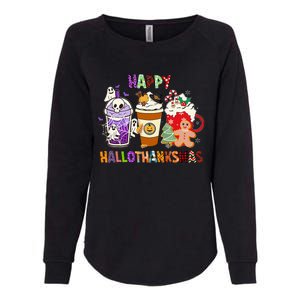 Happy Hallothanksmas Halloween Thanksgiving Christmas Coffee Womens California Wash Sweatshirt