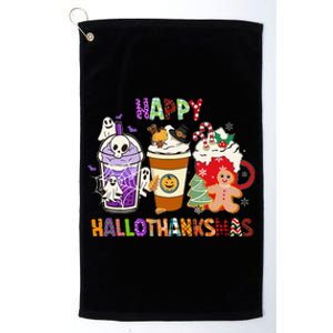 Happy Hallothanksmas Halloween Thanksgiving Christmas Coffee Platinum Collection Golf Towel