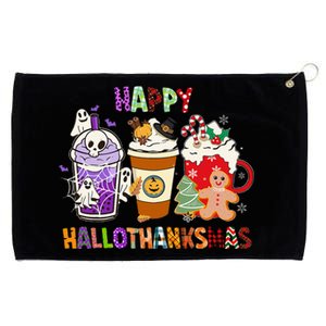 Happy Hallothanksmas Halloween Thanksgiving Christmas Coffee Grommeted Golf Towel