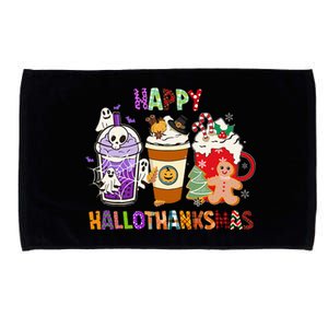 Happy Hallothanksmas Halloween Thanksgiving Christmas Coffee Microfiber Hand Towel