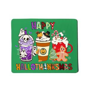 Happy Hallothanksmas Halloween Thanksgiving Christmas Coffee Mousepad