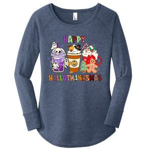 Happy Hallothanksmas Halloween Thanksgiving Christmas Coffee Women's Perfect Tri Tunic Long Sleeve Shirt