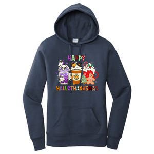 Happy Hallothanksmas Halloween Thanksgiving Christmas Coffee Women's Pullover Hoodie