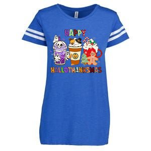 Happy Hallothanksmas Halloween Thanksgiving Christmas Coffee Enza Ladies Jersey Football T-Shirt