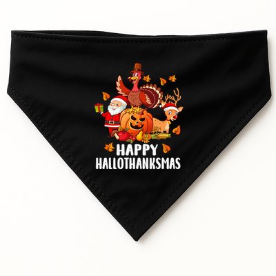 Happy Hallothanksmas Halloween Thanksgiving Christmas Day USA-Made Doggie Bandana