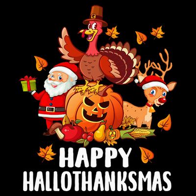 Happy Hallothanksmas Halloween Thanksgiving Christmas Day T-Shirt