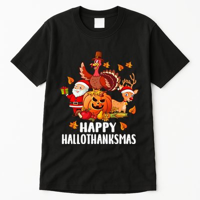 Happy Hallothanksmas Halloween Thanksgiving Christmas Day Tall T-Shirt