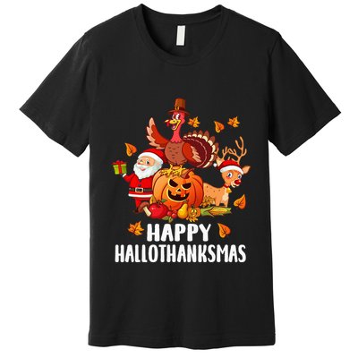 Happy Hallothanksmas Halloween Thanksgiving Christmas Day Premium T-Shirt