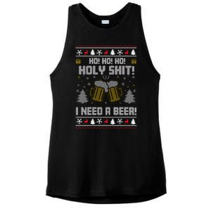 Ho Ho Holy I Need A Beer Santa Claus Ugly Christmas Ladies PosiCharge Tri-Blend Wicking Tank