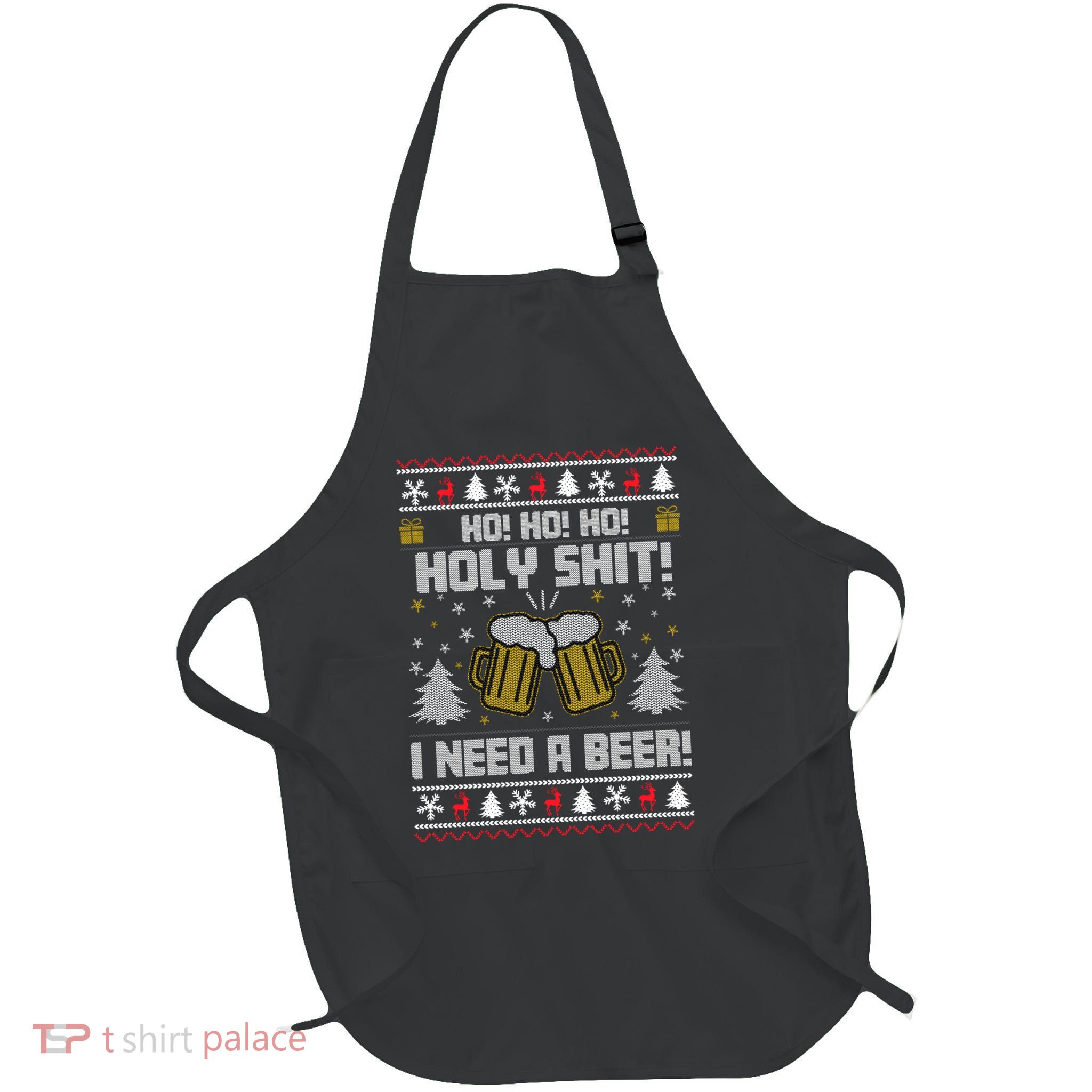 Ho Ho Holy I Need A Beer Santa Claus Ugly Christmas Full-Length Apron With Pockets