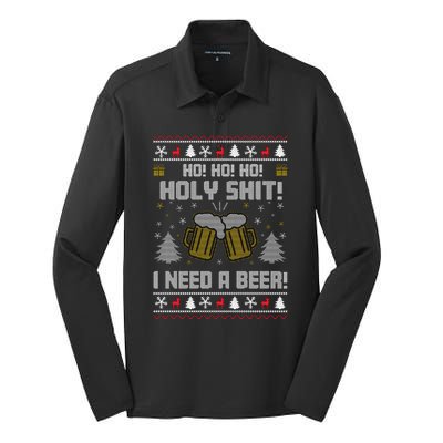 Ho Ho Holy I Need A Beer Santa Claus Ugly Christmas Silk Touch Performance Long Sleeve Polo