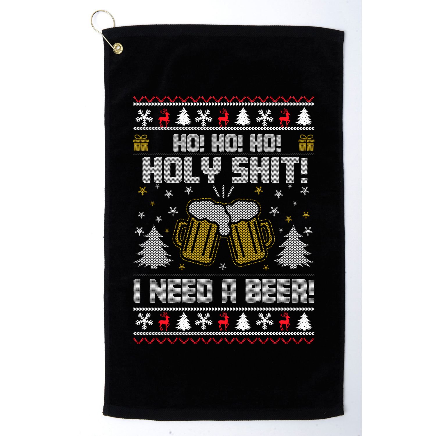 Ho Ho Holy I Need A Beer Santa Claus Ugly Christmas Golf Towel