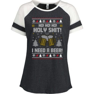 Ho Ho Holy I Need A Beer Santa Claus Ugly Christmas Enza Ladies Jersey Colorblock Tee