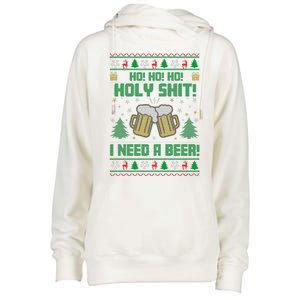 Ho Ho Holy I Need A Beer Santa Claus Ugly Christmas Womens Funnel Neck Pullover Hood