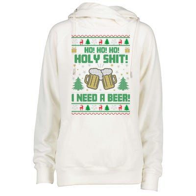 Ho Ho Holy I Need A Beer Santa Claus Ugly Christmas Womens Funnel Neck Pullover Hood