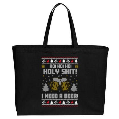 Ho Ho Holy I Need A Beer Santa Claus Ugly Christmas Cotton Canvas Jumbo Tote