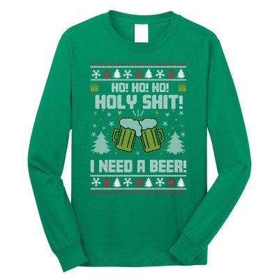 Ho Ho Holy I Need A Beer Santa Claus Ugly Christmas Long Sleeve Shirt