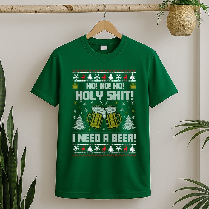 Ho Ho Holy I Need A Beer Santa Claus Ugly Christmas T-Shirt
