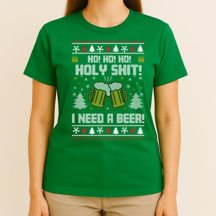 Ho Ho Holy I Need A Beer Santa Claus Ugly Christmas T-Shirt