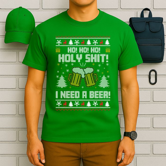 Ho Ho Holy I Need A Beer Santa Claus Ugly Christmas T-Shirt